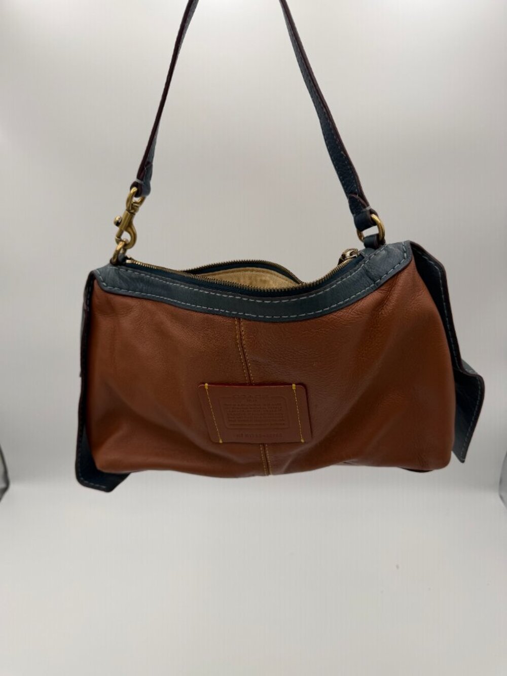 Coach Brown Blue Leather Shoulder Bag